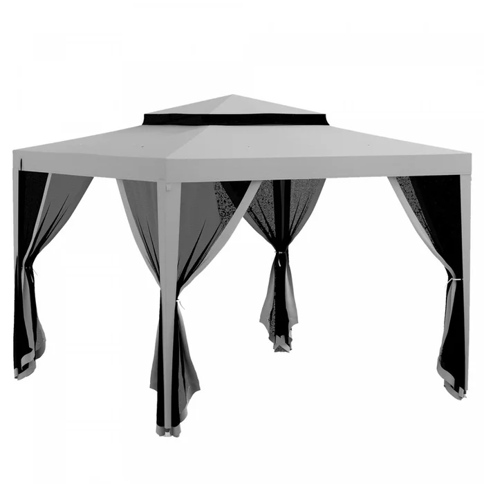 Outsunny 10′ X 10′ Canopy Tent, Party Tent With Mesh Netting And Double Tier Roof For Backyard, Gard|Outsunny Tente D’auvent 10′ X 10′, Tente Partielle Avec Filet En Maille Et Toit A Deux Niveaux Pour