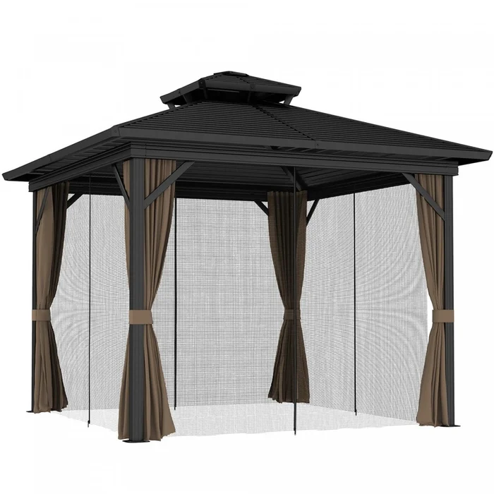 Outsunny 10′ X 10′ Hardtop Gazebo Outdoor Aluminum Gazebo, Dark Brown