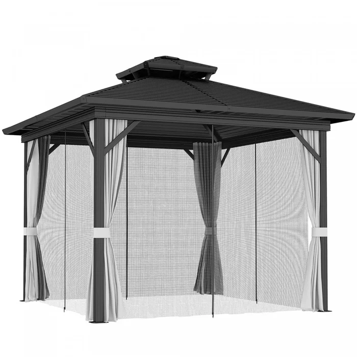 Outsunny 10′ X 10′ Hardtop Gazebo Outdoor Aluminum Gazebo, Light Grey