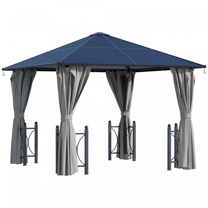 Outsunny 10′ X 10′ Hardtop Gazebo With Pc Board Roof And Aluminum Frame, Patio Gazebo With Curtains |Outsunny 10′ X 10′ Tonnelle Gazebo Exterieur A Toit Rigide Panneaux De Polycarbonate Avec Cadre En A