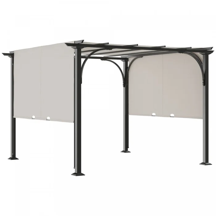 Outsunny 10′ X 10′ Outdoor Pergola Patio Gazebo Retractable Canopy, White|Outsunny 10’x10′ Pergola Exterieure Patio Gazebo Auvent Retractable, Blanc