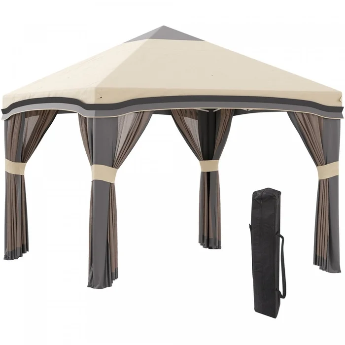 Outsunny 10′ X 10′ Pop Up Canopy Foldable Party Tent With Nettings, Beige|Outsunny 10′ X 10′ Tente De Fete Pliable Avec Filets, Beige