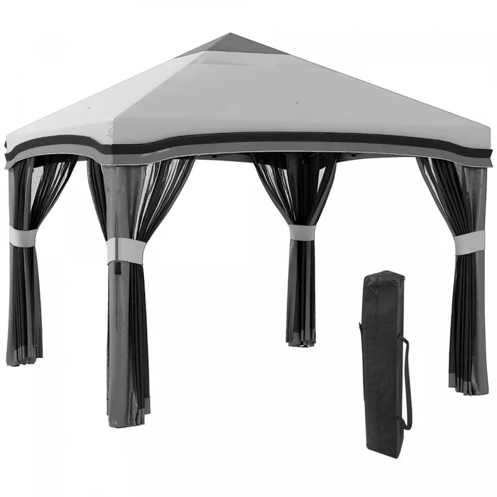 Outsunny 10′ X 10′ Pop Up Canopy Foldable Party Tent With Nettings, Grey|Outsunny 10′ X 10′ Tente De Fete Pliable Pop Up Canopy Avec Filets, Grise