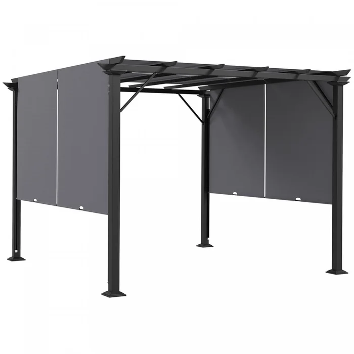 Outsunny 10′ X 10′ Retractable Pergola Canopy For Backyard, Garden, Grey|Outsunny Auvent De Pergola Retractable 10′ X 10′ Pour Jardin, Gris