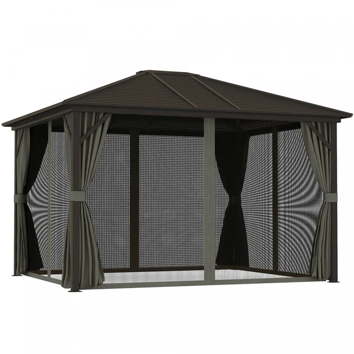 Outsunny 10′ X 12′ Deluxe Hardtop Gazebo With Curtains And Netting, Grey