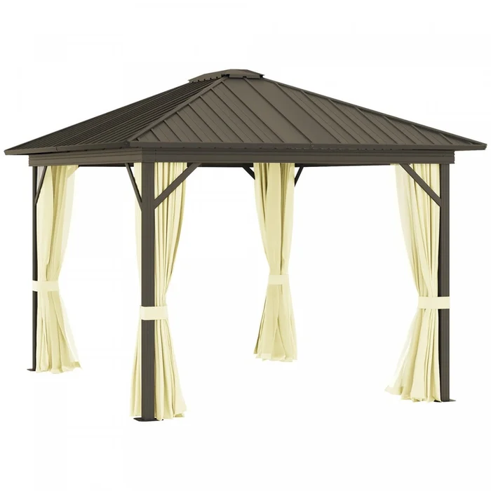 Outsunny 10′ X 12′ Hardtop Gazebo Canopy With Galvanized Steel Roof, Aluminum Frame, Permanent Pavil|Outsunny 10′ X 12′ Tonnelle D’exterieur A Toit Rigide Gazebo Avec Cadre En Aluminium Parois Laterale