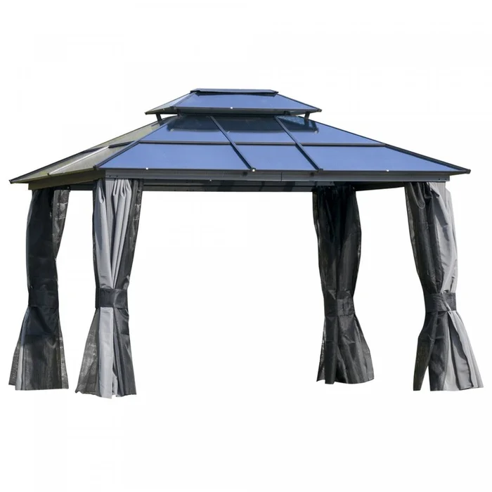Outsunny 10′ X 12′ Hardtop Gazebo Canopy With Polycarbonate Double Roof, Aluminum Frame, Permanent P|Outsunny 12′ X 10′ Gazebo A Toit Rigide En Polycarbonate Canopee D’exterieur Toit A Double Niveau Ca