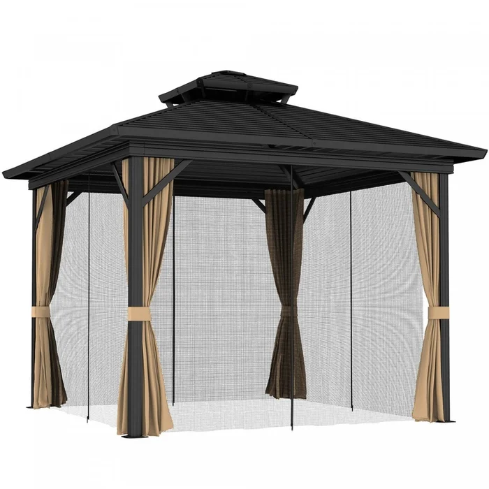 Outsunny 10′ X 12′ Hardtop Gazebo Outdoor Aluminum Gazebo, Dark Brown