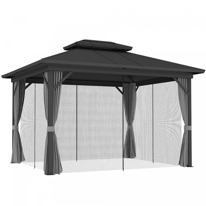 Outsunny 10′ X 12′ Hardtop Gazebo Outdoor Aluminum Gazebo, Light Grey