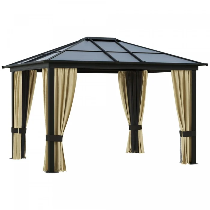 Outsunny 10′ X 12′ Hardtop Gazebo, Outdoor Gazebo Canopy Sun Shelter Waterproof With Aluminum Frame,|Outsunny 12’l X 10’w Hard Top Gazebo Canopy Sunshelter Pare-soleil Impermeable Avec Parois Laterales