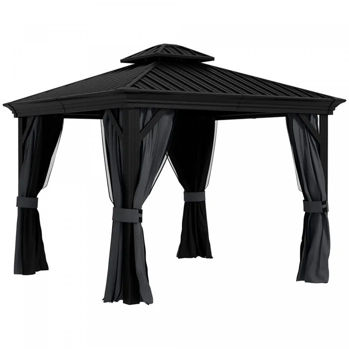 Outsunny 10′ X 12′ Outdoor Canopy Gazebo Hardtop Gazebo, Dark Grey