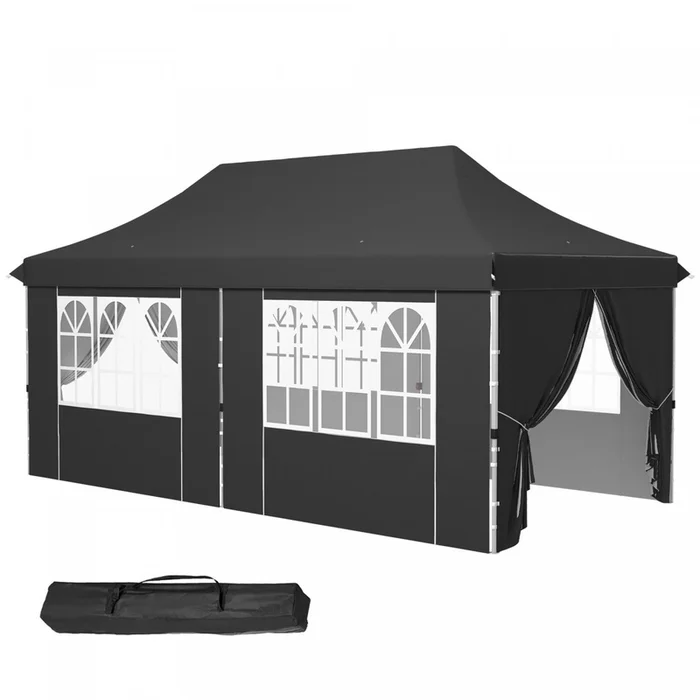 Outsunny 10 X 20ft Pop Up Canopy Tent With 6 Removable Sidewalls, Height Adjustable Large Instant Sh|Outsunny 20×10 Tente Pop Up Canopy Ajustable W/ Flanc, Gris