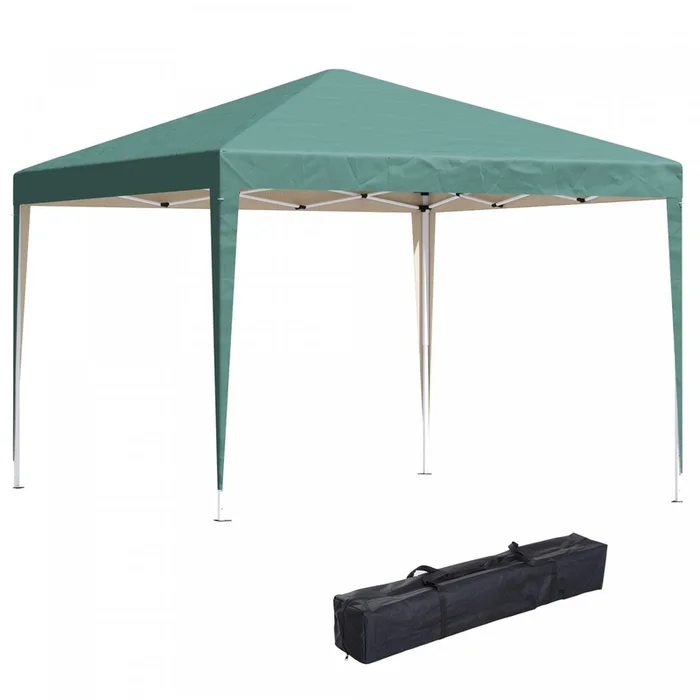 Outsunny 10x10ft Folding Pop Up Tent Outdoor Gazebo Canopy With Carrying Bag, Green|Outsunny 10x10ft Tente Escamotable Pliante D’exterieur Avec Auvent De Gazebo Avec Sac De Transport,