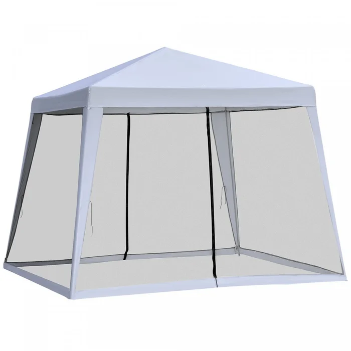 Outsunny 10x10ft Party Tent Canopy With Netting, Patio Screen House Slant Leg Outdoor Gazebo Sun Sha|Tonnelle Barnum Style Colonial Dim. 3l X 3l X 2,45h M 4 Moustiquaires 2 Zippees Gris Noir
