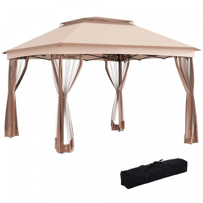 Outsunny 11′ X 11′ Pop Up Canopy, Outdoor Canopy Shelter Event Tent With 2-tier Soft Top, Removable |Tonnelle Barnum De Jardin Pop-up Pliant 3,25l X 3,25l X 2,65h M Acier Polyester Moustiquaires + Sac