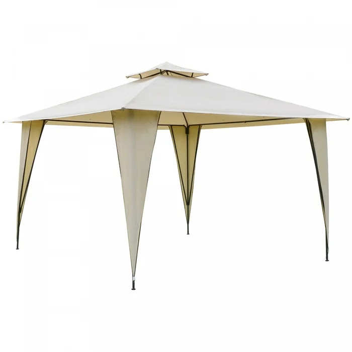 Outsunny 11x11ft Outdoor Party Gazebo Canopy Tent With 2-tier Roof & Dressed Legs, Beige|Outsunny 12′ X 12′ Tente A Baldaquin Exterieur Gazebo Avec Toit A Deux Niveaux Et Pieds Habilles, Be