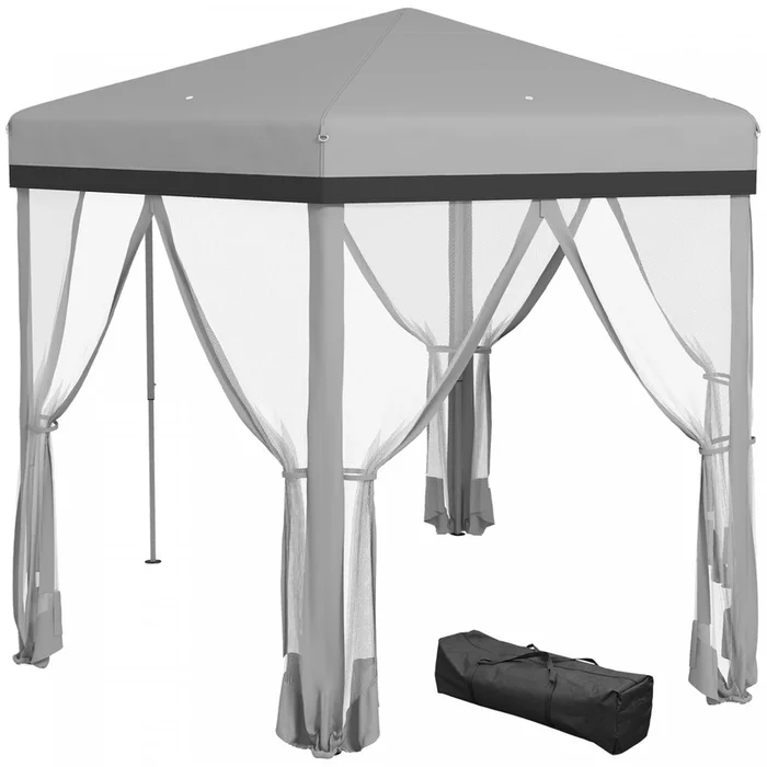 Outsunny 12×12 Pop Up Canopy Tent, Hexagon Gazebo With Mosquito Netting, Carry Bag, Stakes, Ropes, H|Outsunny Auvent De 12×12′, Tente Gazebo Avec Filet, Sac De Transport, Gris