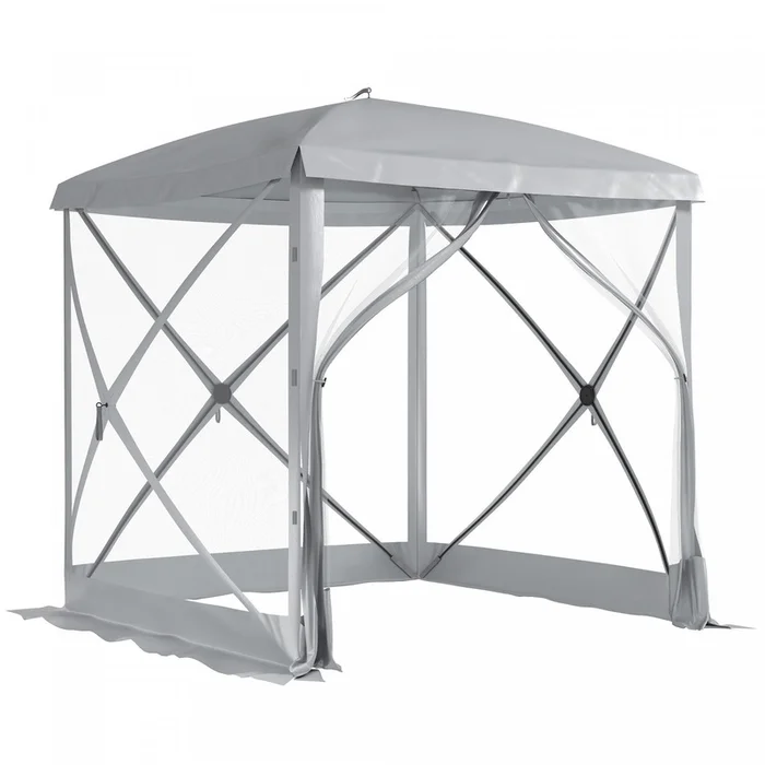 Outsunny Pop-up Screen House Gazebo Camping Instant Setup Tent, Light Grey