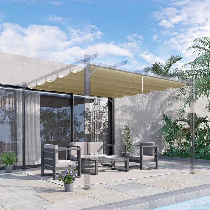 Outsunny Retractable Replacement Pergola Canopy For 10′ X 10′ Pergola, Pergola Cover Replacement, Be|Outsunny Toile De Pergola Retractable De Remplacement Pour Pergola 9.8′ X 9.8′, Couverture De Pergol - Image 2