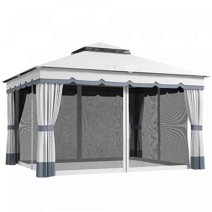 Outsunny10′ X 12′ Double Roof Outdoor Gazebo With Netting & Curtains