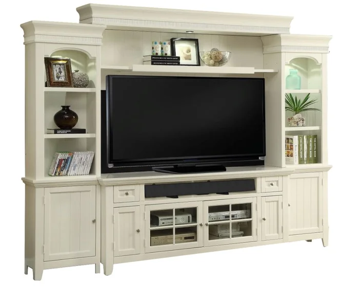 Parker House Tidewater 72″ Console Entertainment Wall in Vintage White PROMO CODE:UNIV10 for 10% Off
