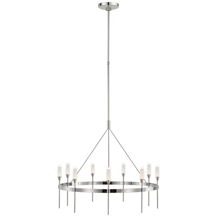 Peter Bristol Overture Medium Ring Chandelier in Polished Nickel with Clear Glass Ceiling Light W28.75″