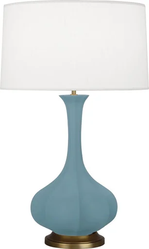 Pike One Light Table Lamp in Matte Steel Blue Glazed Ceramic w/Aged Brass (165|MOB94)