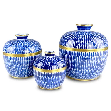 Plavan Jar Set of 3 Jar Set of 3 in Blue/White/Brass (142|1200-0661)