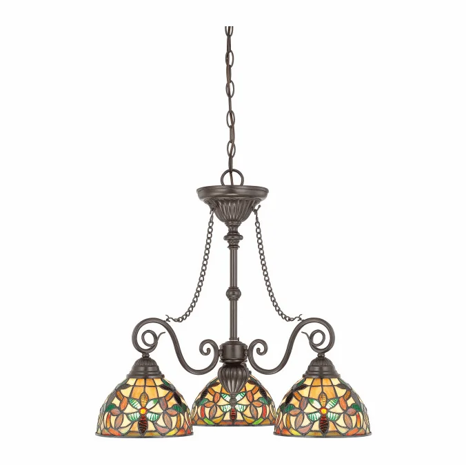 Quoizel TFKM5103VB Kami Tiffany Style 3 Light 24.5 Inch Dinette Chandelier Light