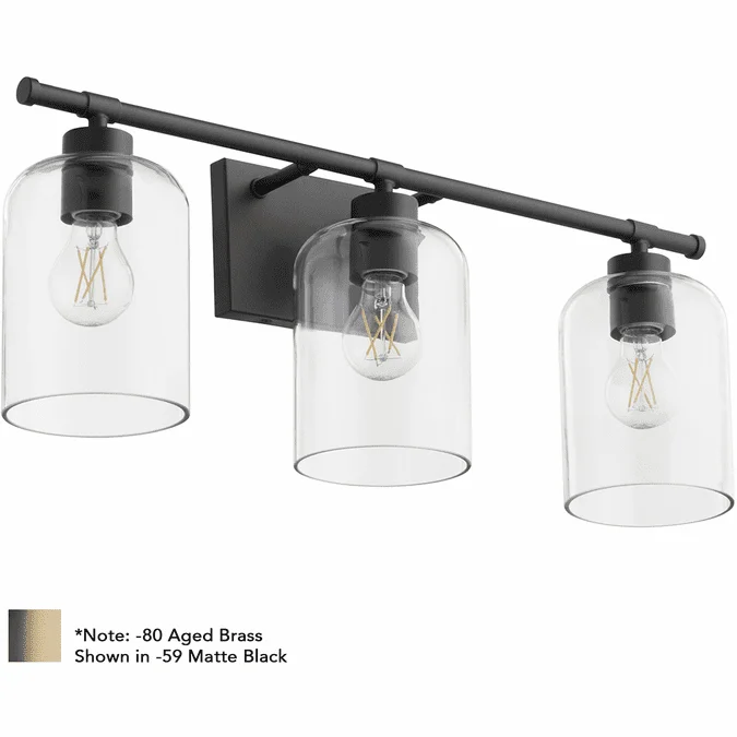 Quorum 5374-3-80 Tribute Modern Aged Brass 3-Light Bath Lighting Fixture