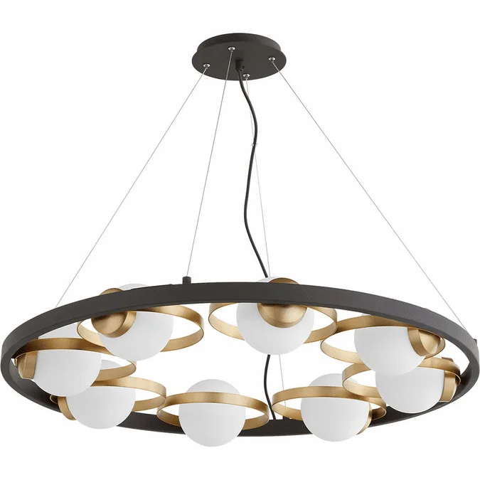 Quorum 606-8-6980 Nimbus Contemporary Textured Black with Aged Brass Chandelier Light