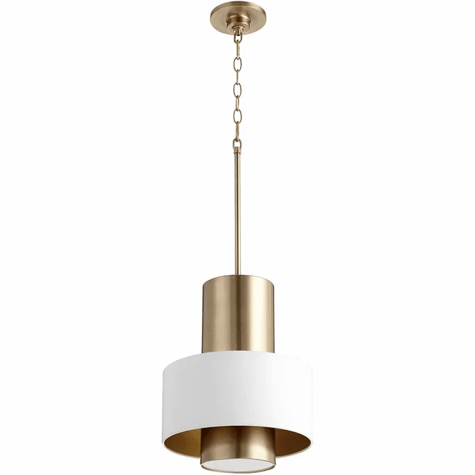 Quorum 8011-0880 Modern Studio White / Aged Brass Pendant Light Fixture
