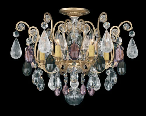 Renaissance Rock Crystal 6 Light 120V Semi-Flush Mount in Black with Olivine & Smoke Quartz Crysta (168|3584-51OS)