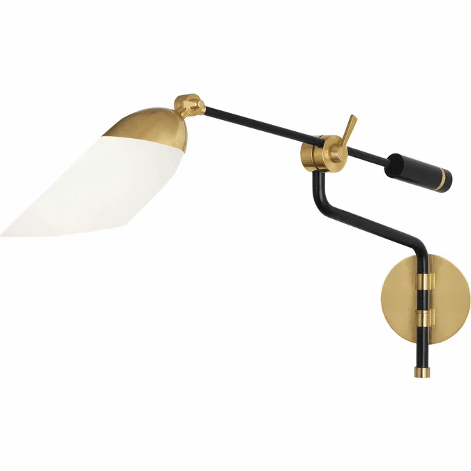 Robert Abbey 1212 Ferdinand Contemporary Matte Black Painted with Brass Swing Arm Wall Lamp