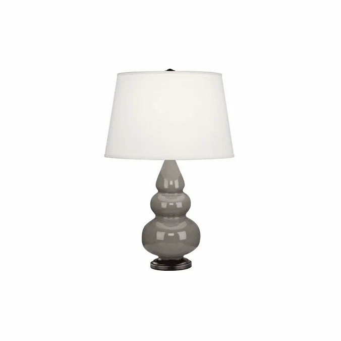 Robert Abbey 269X Small Triple Gourd Modern Smoky Taupe Glazed Ceramic and Deep Patina Bronze Lighting Table Lamp