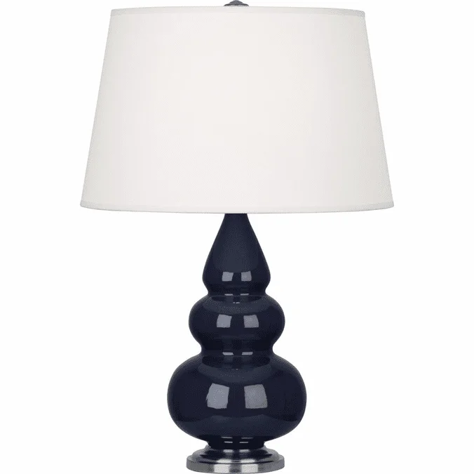 Robert Abbey MB32X Triple Gourd Midnight Blue Glazed Ceramic with Antique Silver 24″ Side Table Lamp