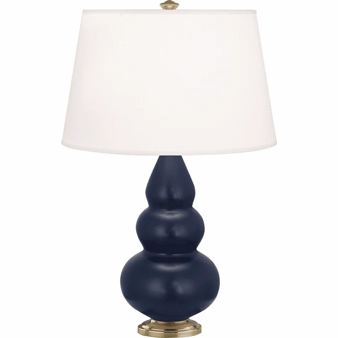 Robert Abbey MMB30 Small Triple Gourd Modern Matte Midnight Blue Glazed Ceramic With Antique Brassed Table Light