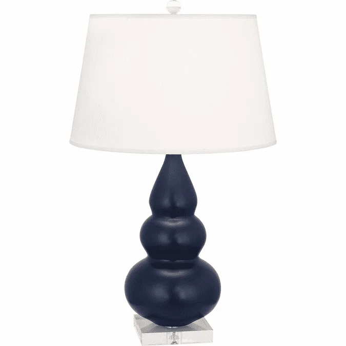 Robert Abbey MMB33 Small Triple Gourd Modern Matte Midnight Blue Glazed Ceramic With Lucite Base Table Lamp