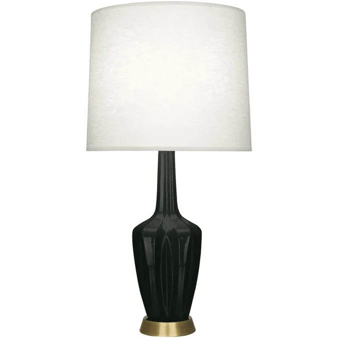Robert Abbey OS36 Emma Modern Obsidian Glazed Ceramic with Warm Brass Table Lamp