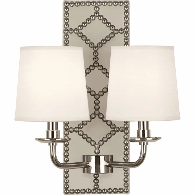Robert Abbey S1032 Williamsburg Lightfoot Bruton White Leather and Polished Nickel Wall Sconce Lighting