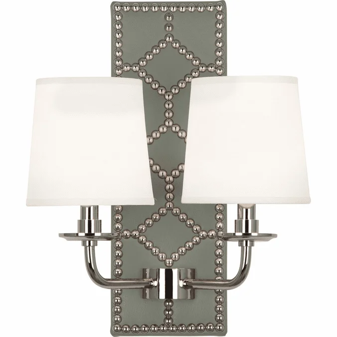 Robert Abbey S1034 Williamsburg Lightfoot Carter Gray Leather and Polished Nickel Lighting Wall Sconce