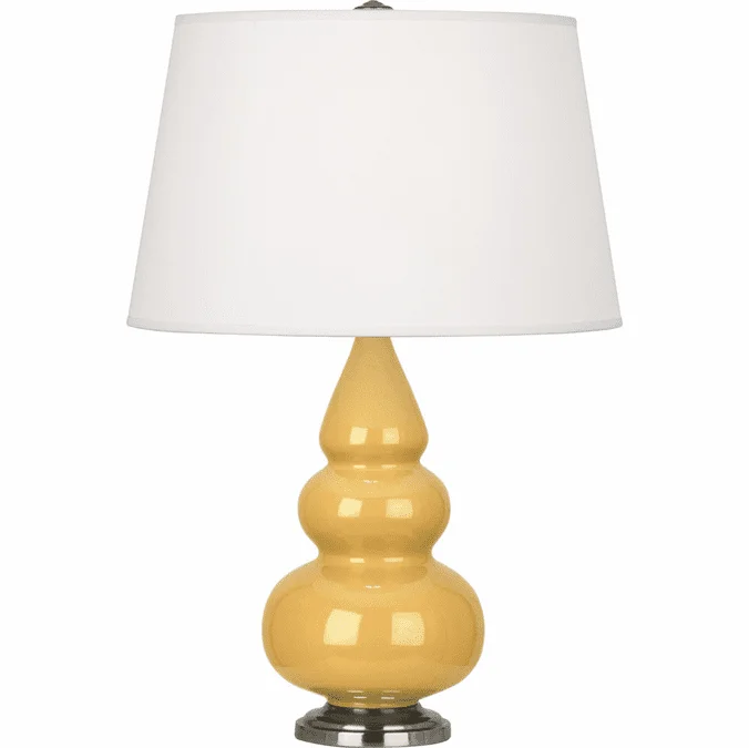 Robert Abbey SU32X Triple Gourd Sunset Yellow Glazed Ceramic with Antique Silver 24″ Table Top Lamp