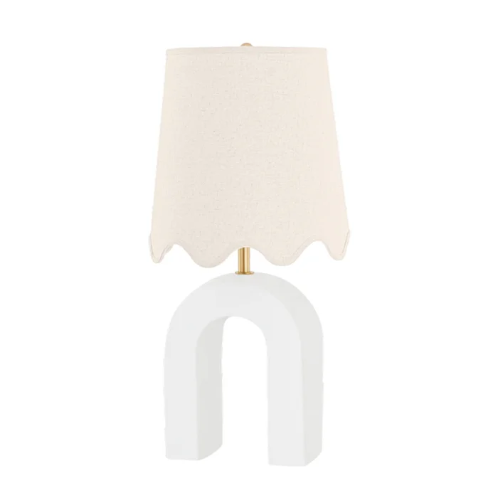 Roshani 1-Light Table Lamp in Aged Brass/Ceramic Raw Matte White by DABITO 6.75L x 12W x 24H