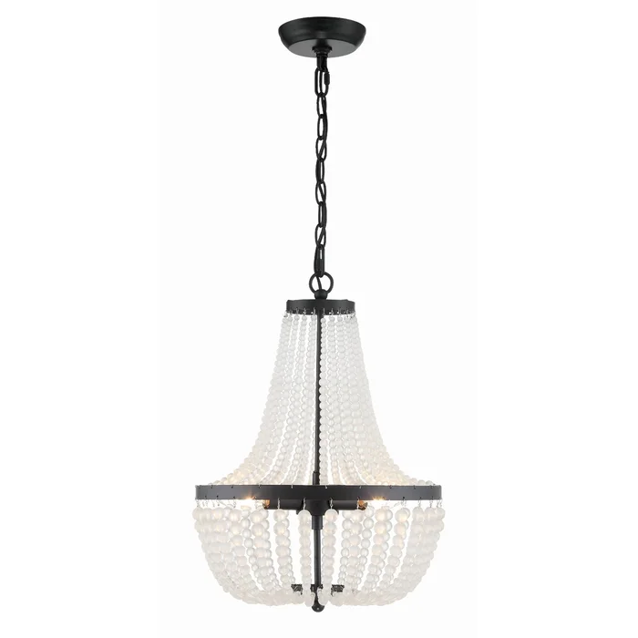 Rylee 3 Light Matte Black Mini Chandelier Frosted Glass Beads 14″W x 19″H x 14″D