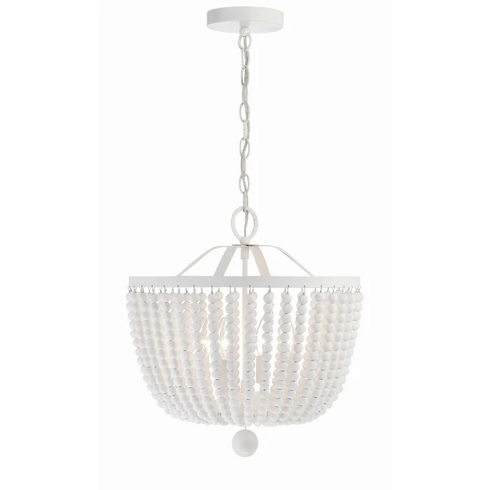 Rylee 4 Light Matte White Chandelier White Wood Beads 16.5″W x 18″H x 16.5″D