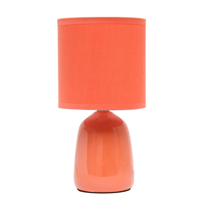 Simple Designs 10.04 Traditional Ceramic Thimble Base Table Lamp with Matching Fabric – Orange|Lampe de table traditionnelle de SimpleDesigns de 10,04po en cramique avec base en forme de d coudre et tissu assorti – orange