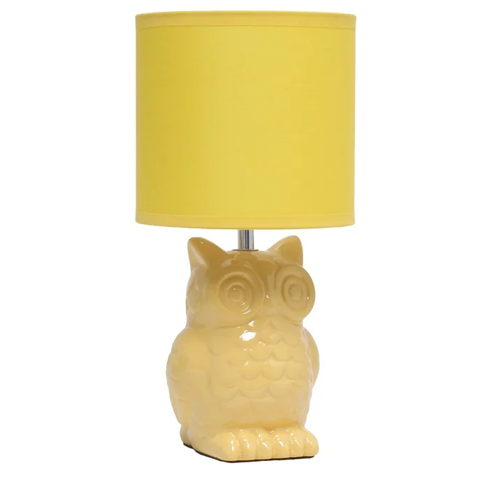 Simple Designs 12.8 Contemporary Ceramic Owl Table Lamp with Matching Fabric Shade – Dandelion Yellow|Lampe de table contemporaine en forme de hibou de SimpleDesigns de 12,8po en cramique avec abat-jour en tissu assorti – jaune pissenlit
