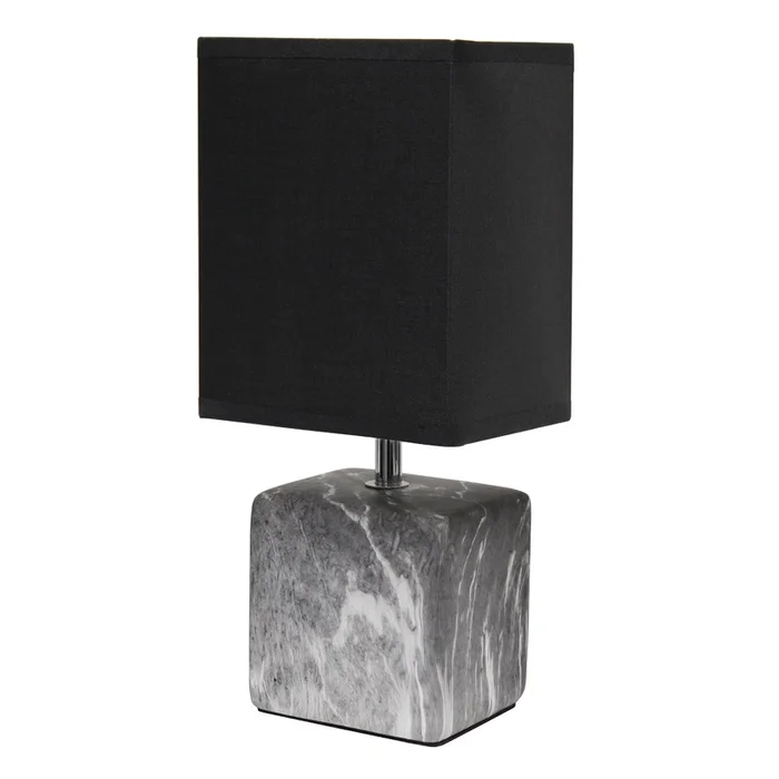 Simple Designs Petite Marbled Ceramic Table Lamp with Fabric Shade – Black|Lampe de table Petite de SimpleDesigns en cramique marbre avec abat-jour en tissu – noire