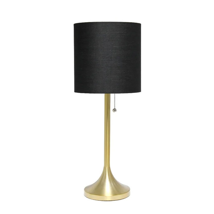 Simple Designs Tapered Table Lamp with Black Fabric Drum Shade – Gold|Lampe de table effile de SimpleDesigns avec abat-jour cylindrique en tissu noir – dore