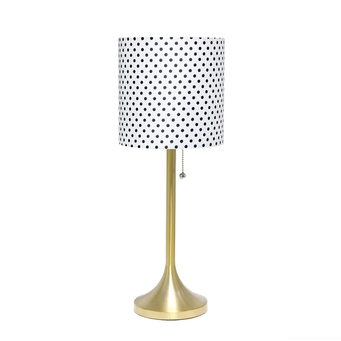 Simple Designs Tapered Table Lamp with Polka Dot Fabric Drum Shade – Gold|Lampe de table effile de SimpleDesigns avec abat-jour cylindrique en tissu pois – dore